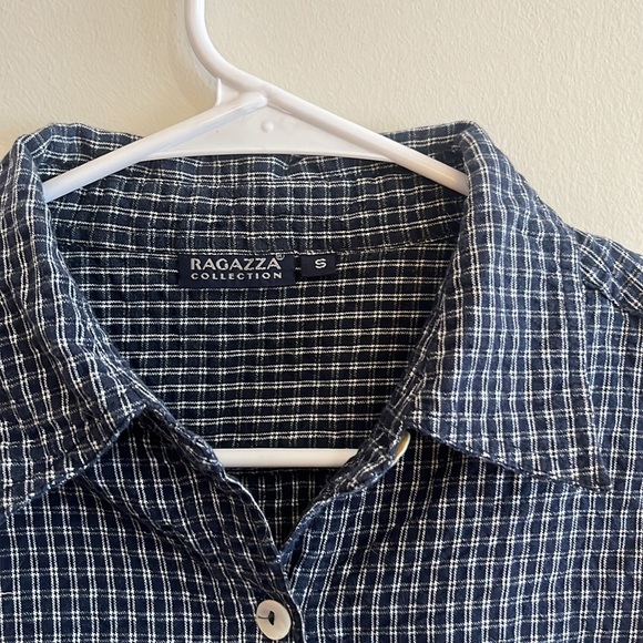 Ragazza Vintage Navy Plaid Button-up Tank Size S - Picture 2 of 3